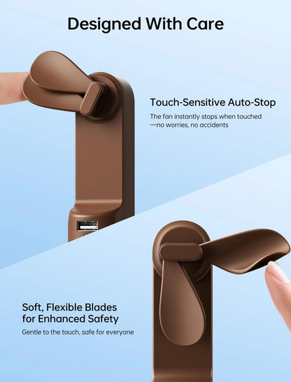 Handheld Mini Fan (Brown), 3-in-1 USB Rechargeable Portable Fan with Power Bank & Flashlight, Pocket Design for Travel & Summer - Mekamart Australia