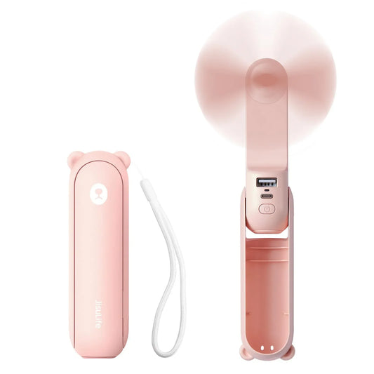 Handheld Mini Fan (Pink), 3-in-1 USB Rechargeable Portable Fan with Power Bank & Flashlight, Pocket Design for Travel & Summer - Mekamart Australia