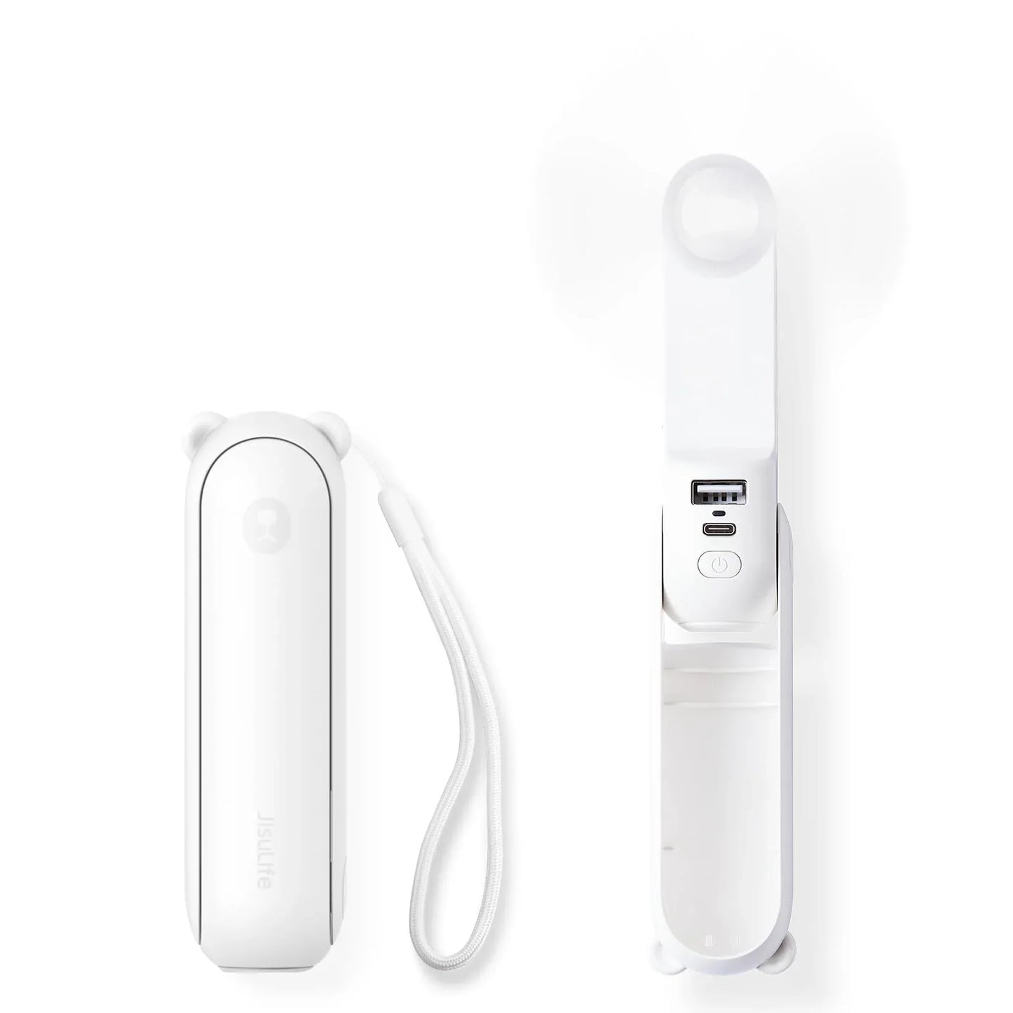 Handheld Mini Fan (White), 3-in-1 USB Rechargeable Portable Fan with Power Bank & Flashlight, Pocket Design for Travel & Summer - Mekamart Australia