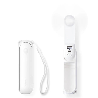 Handheld Mini Fan (White), 3-in-1 USB Rechargeable Portable Fan with Power Bank & Flashlight, Pocket Design for Travel & Summer - Mekamart Australia