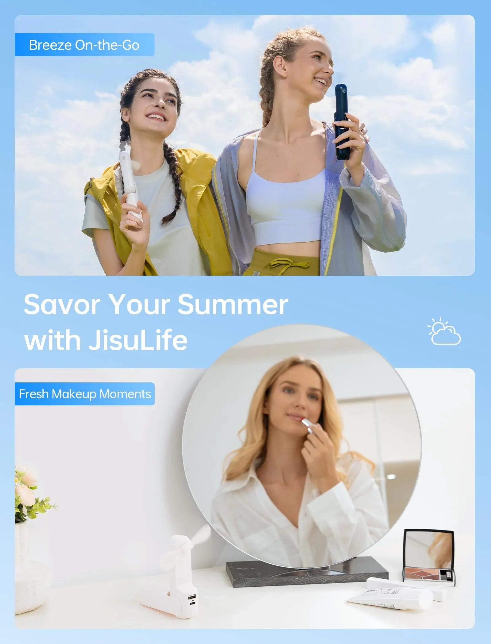Handheld Mini Fan (White), 3-in-1 USB Rechargeable Portable Fan with Power Bank & Flashlight, Pocket Design for Travel & Summer - Mekamart Australia