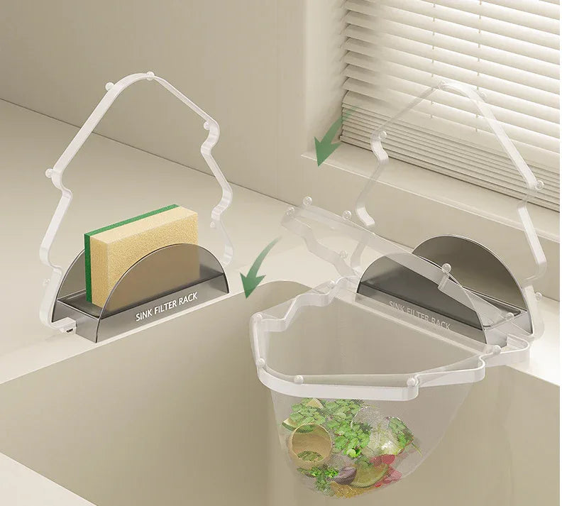 Kitchen Sink Filter Rack with 100 12cm*15cm Mesh Bags, Foldable Food Waste Strainer, Multi-functional Drain Basket（white） - Mekamart Australia