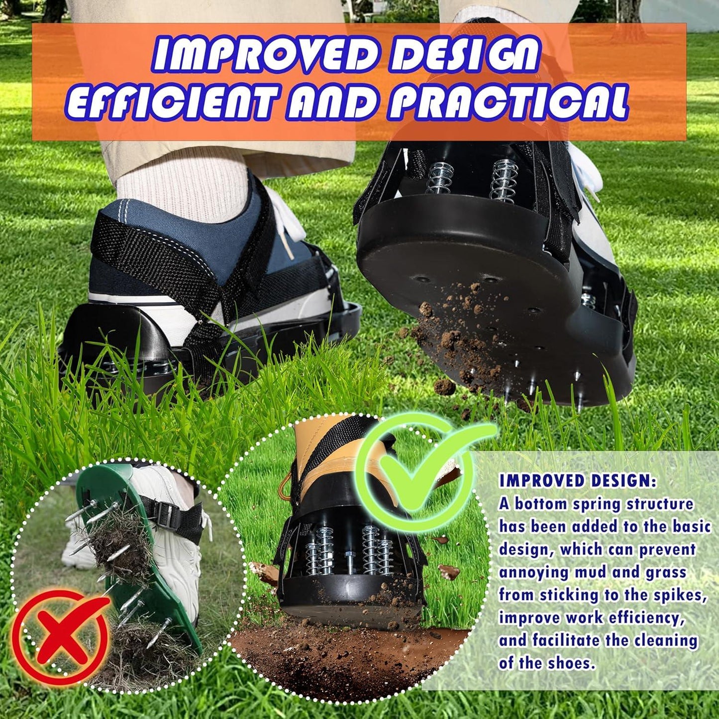 Lawn Aerator Shoes with Spring Base & Spikes: Adjustable Strap, Double-Layer Design for Healthy Lawns in Australian Gardens - Mekamart Australia