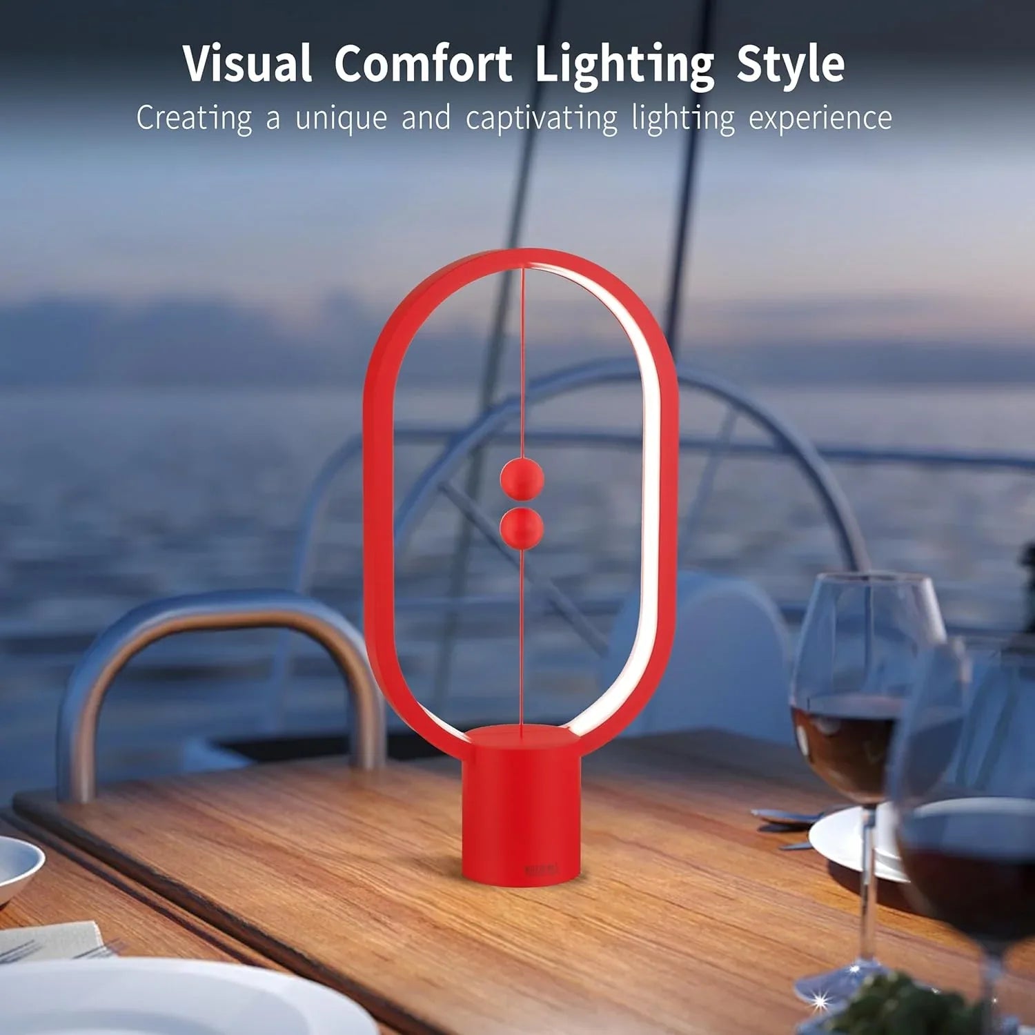 Red Magnetic Balance LED Table Lamp: USB-Powered, Dimmable Eye-Care Light with Award-Winning Design for Australian Homes & Offices - Mekamart Australia