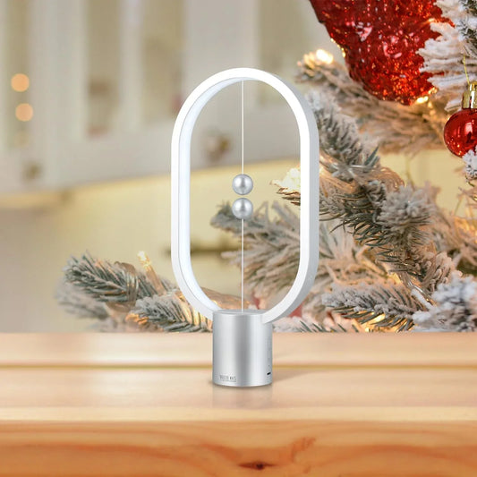 Silver Magnetic Balance LED Table Lamp: USB-Powered, Dimmable Eye-Care Light with Award-Winning Design for Australian Homes & Offices - Mekamart Australia