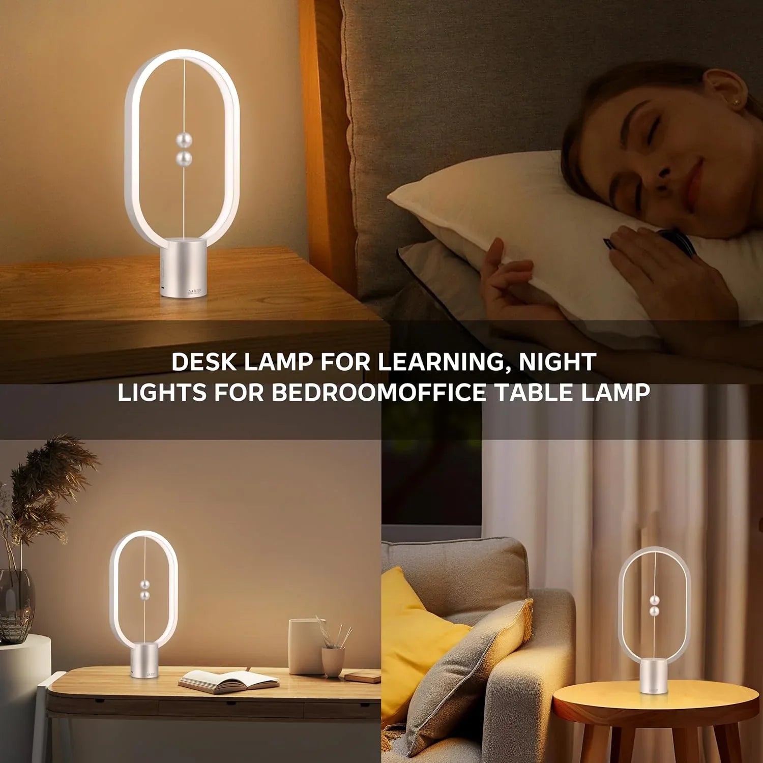 Silver Magnetic Balance LED Table Lamp: USB-Powered, Dimmable Eye-Care Light with Award-Winning Design for Australian Homes & Offices - Mekamart Australia
