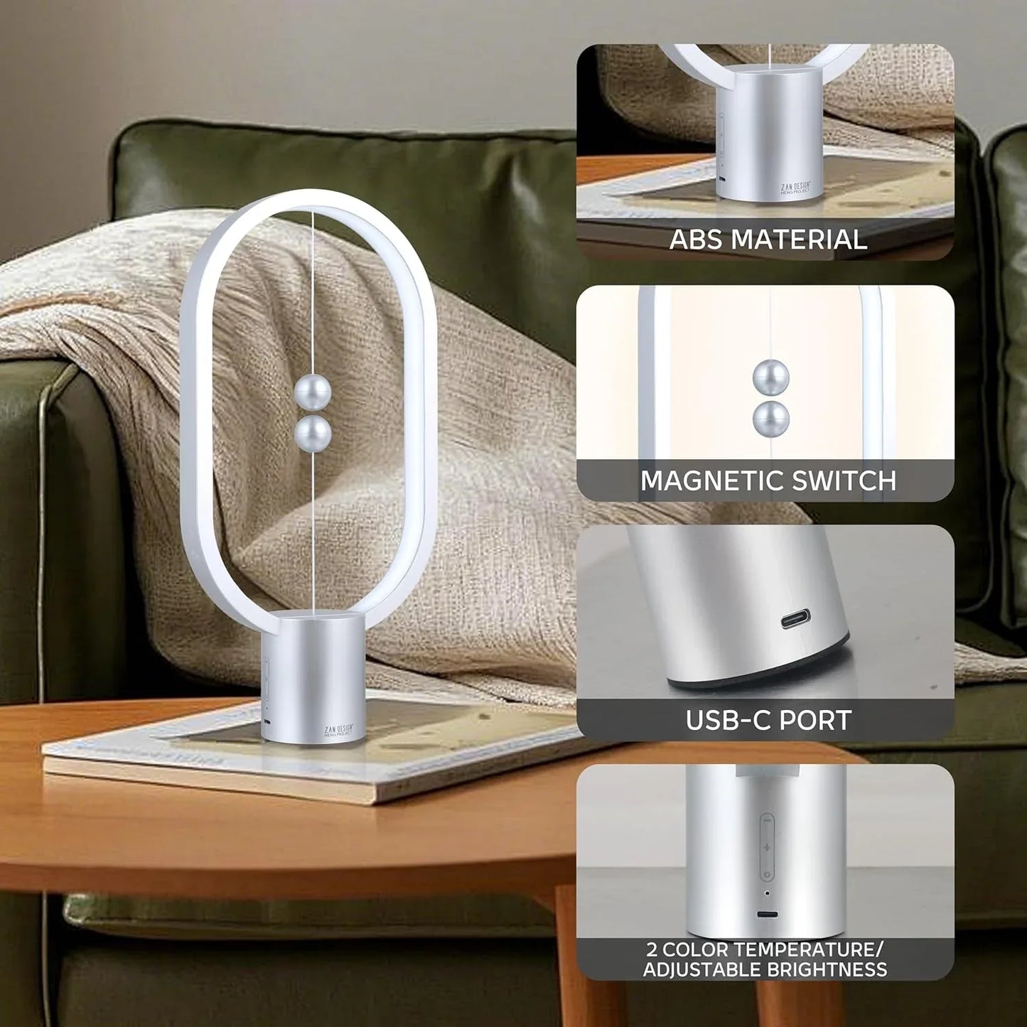 Silver Magnetic Balance LED Table Lamp: USB-Powered, Dimmable Eye-Care Light with Award-Winning Design for Australian Homes & Offices - Mekamart Australia
