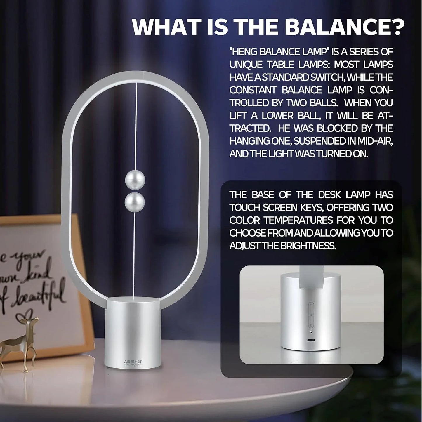 Silver Magnetic Balance LED Table Lamp: USB-Powered, Dimmable Eye-Care Light with Award-Winning Design for Australian Homes & Offices - Mekamart Australia