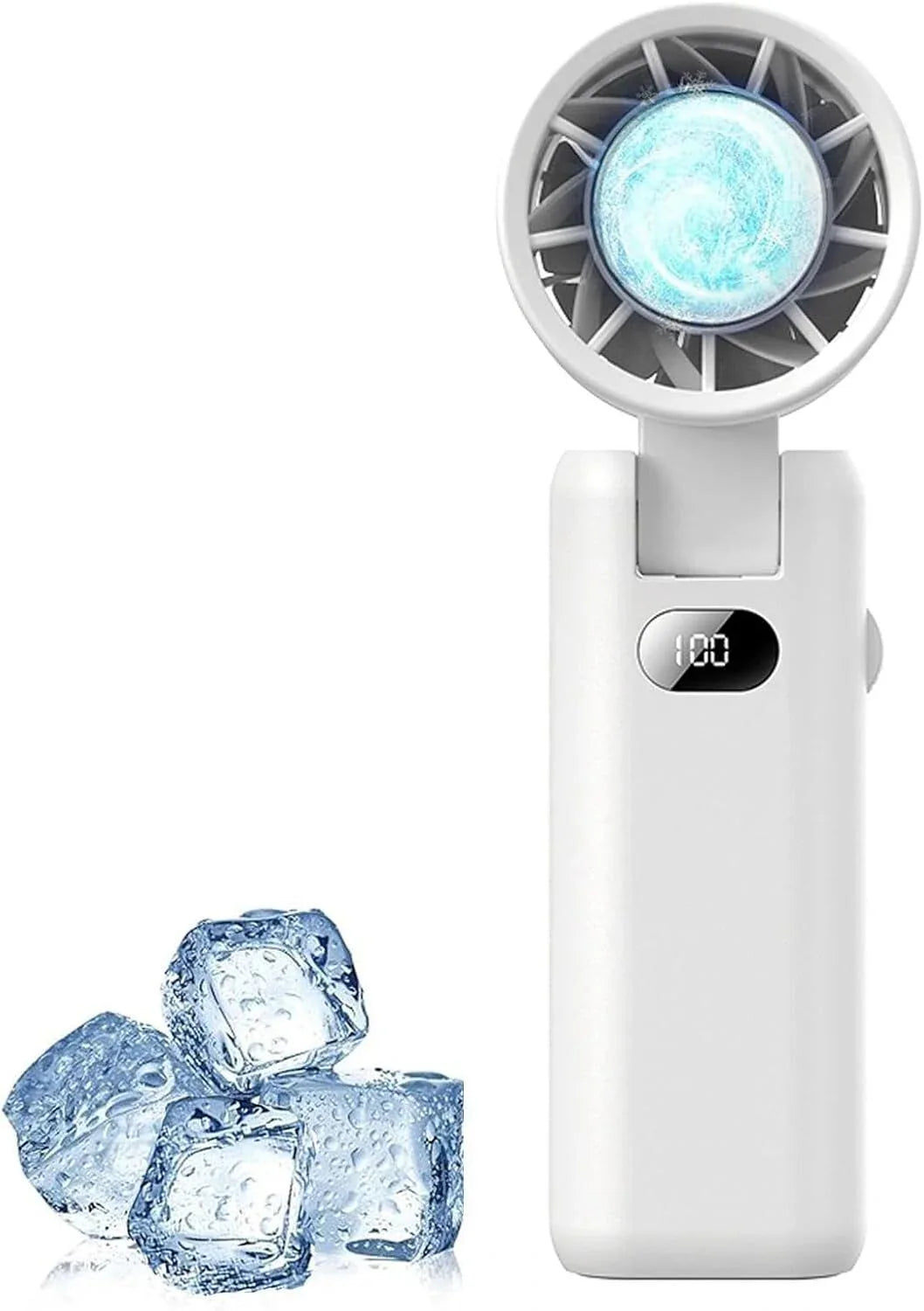 Portable Handheld Turbo Fan with Cooling Tech, Digital Display, 100-Speed Control, Rechargeable 4-in-1 Personal Fan for Travel, Outdoor, Office (White) - Mekamart Australia