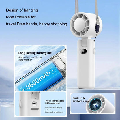 Portable Handheld Turbo Fan with Cooling Tech, Digital Display, 100-Speed Control, Rechargeable 4-in-1 Personal Fan for Travel, Outdoor, Office (White) - Mekamart Australia