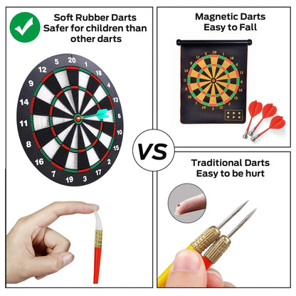 Safety Dart Board Set with 6 Soft Tip Darts: 16-Inch Rubber Dartboard for Family, Office & Party Leisure Sport - Mekamart Australia