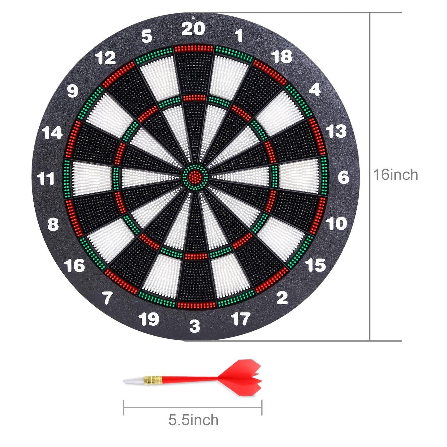Safety Dart Board Set with 6 Soft Tip Darts: 16-Inch Rubber Dartboard for Family, Office & Party Leisure Sport - Mekamart Australia