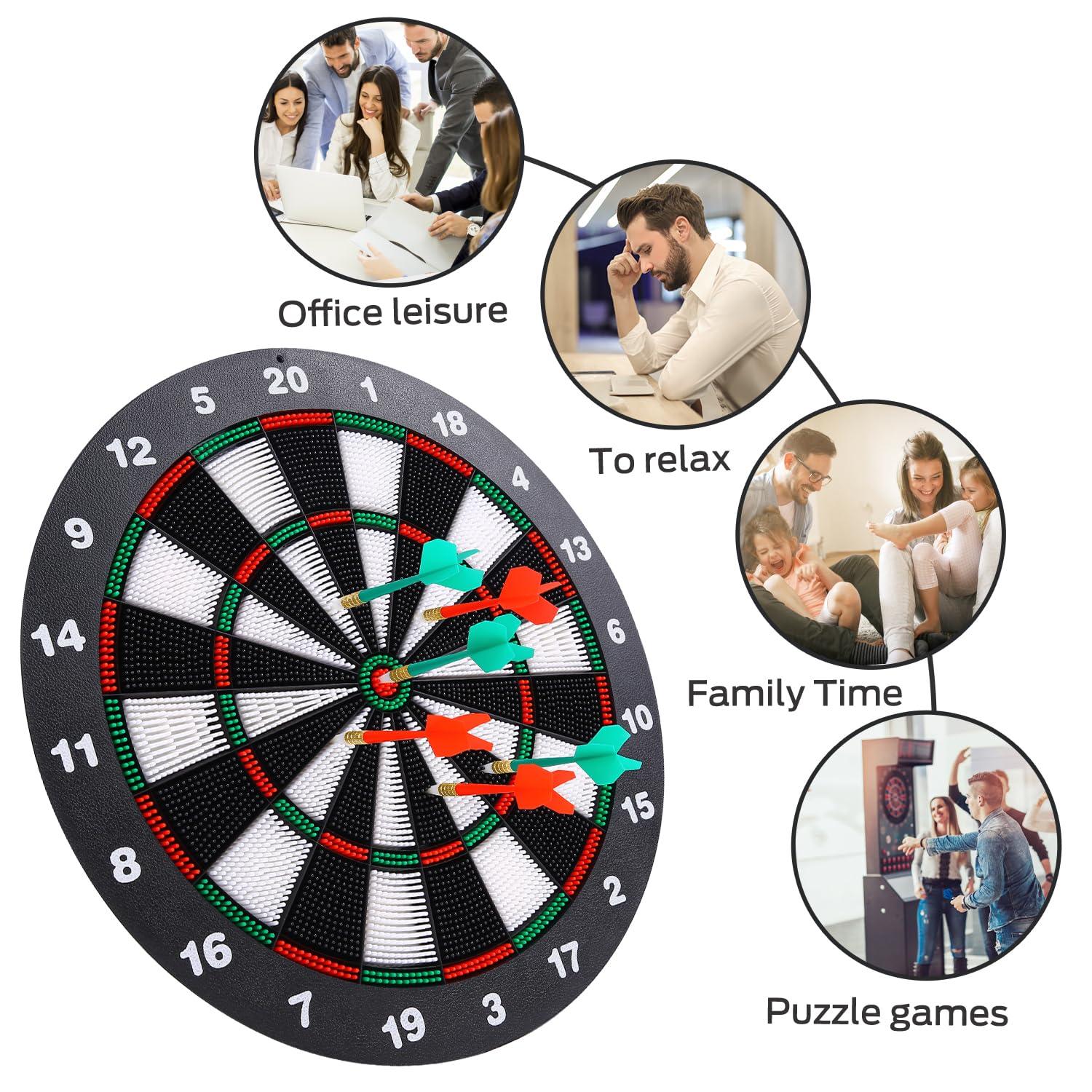 Safety Dart Board Set with 6 Soft Tip Darts: 16-Inch Rubber Dartboard for Family, Office & Party Leisure Sport - Mekamart Australia