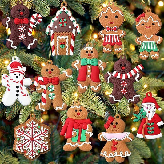 12pcs Christmas Ornaments Cute Snowman Xmas Tree Decorations Santa Claus Plastic Figurines Ornaments with Sugar Cookie House for Christmas Tree Hanging Party DIY Decor 3 Inch Tall - Mekamart Australia