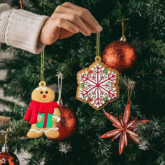 12pcs Christmas Ornaments Cute Snowman Xmas Tree Decorations Santa Claus Plastic Figurines Ornaments with Sugar Cookie House for Christmas Tree Hanging Party DIY Decor 3 Inch Tall - Mekamart Australia