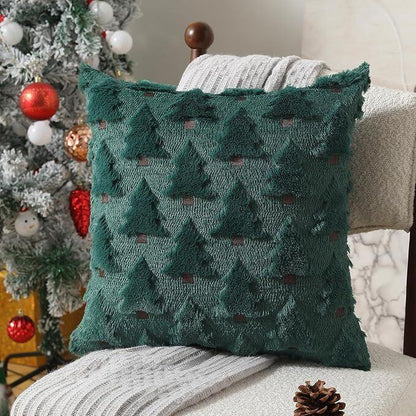 Christmas Pillow Covers 18x18 inch Set of 2 Black Christmas Decorations Soft Plush Faux Fur Wool Xmas Tree Throw Pillow Cases Winter Holiday Decor for Sofa Living Room - Mekamart Australia