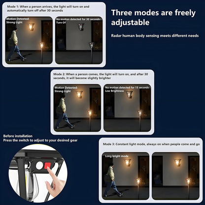 Solar Motion Sensor Wall Lights (4-Pack): 3-Mode Dusk-to-Dawn Waterproof for Patio, Garage & Garden Lighting - Mekamart Australia