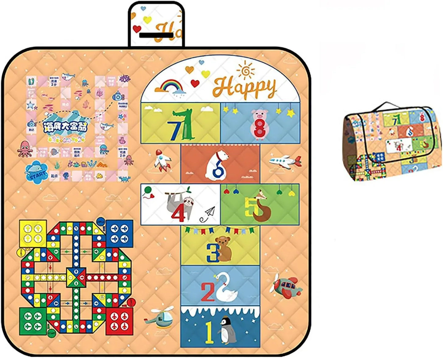 Waterproof Picnic Blanket with Flying Chess Game: 80''x80'' Extra Large, Foldable for Australian Camping, Beach & Family Gatherings - Mekamart Australia