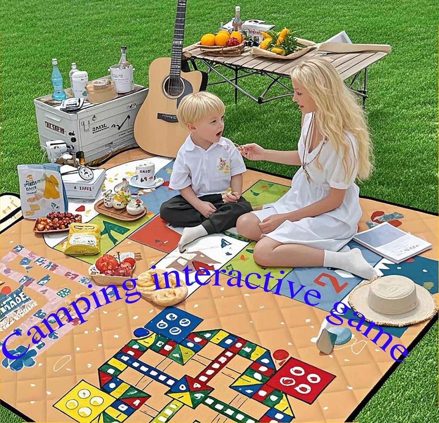 Waterproof Picnic Blanket with Flying Chess Game: 80''x80'' Extra Large, Foldable for Australian Camping, Beach & Family Gatherings - Mekamart Australia