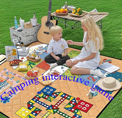 Waterproof Picnic Blanket with Flying Chess Game: 80''x80'' Extra Large, Foldable for Australian Camping, Beach & Family Gatherings - Mekamart Australia