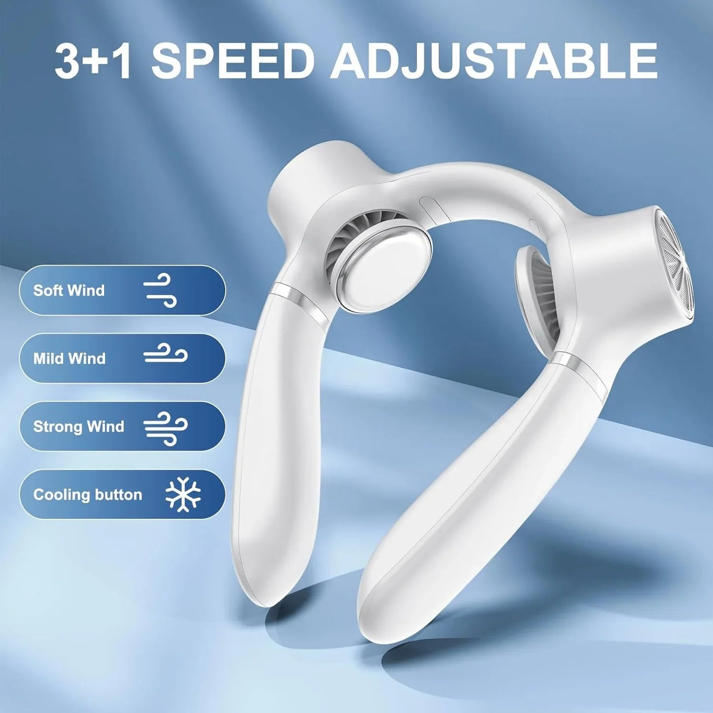 White Portable Neck Fan: Hands-Free Wearable Air Conditioner with 4000mAh Battery for Australian Travel & Daily Use - Mekamart Australia