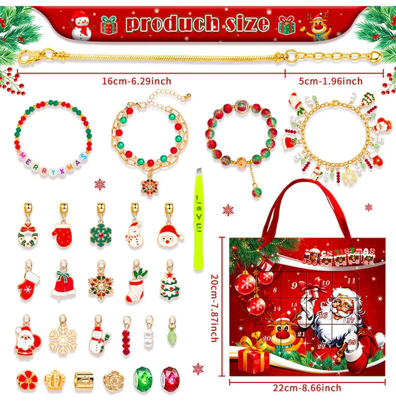 Christmas DIY Jewelry & Craft Advent Calendar for Kids - Fun Festive Toys with Santa, Tree & More(20*22*2cm) - Mekamart Australia