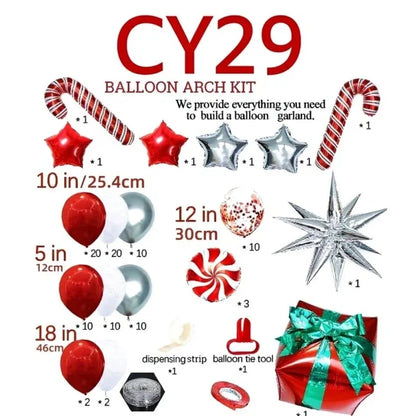Christmas Balloon Arch + Tree Kit: Candy Cane/Star Foil Décor - Mekamart Australia
