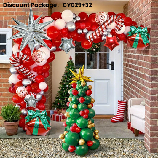 Christmas Balloon Arch + Tree Kit: Candy Cane/Star Foil Décor - Mekamart Australia