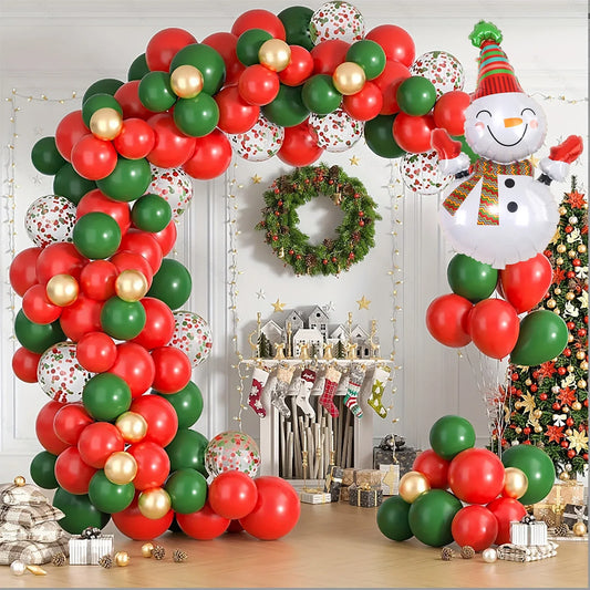 Christmas Balloon Arch Kit 123PCS - Red Green Gold Xmas Balloons with Snowman Foil - Mekamart Australia