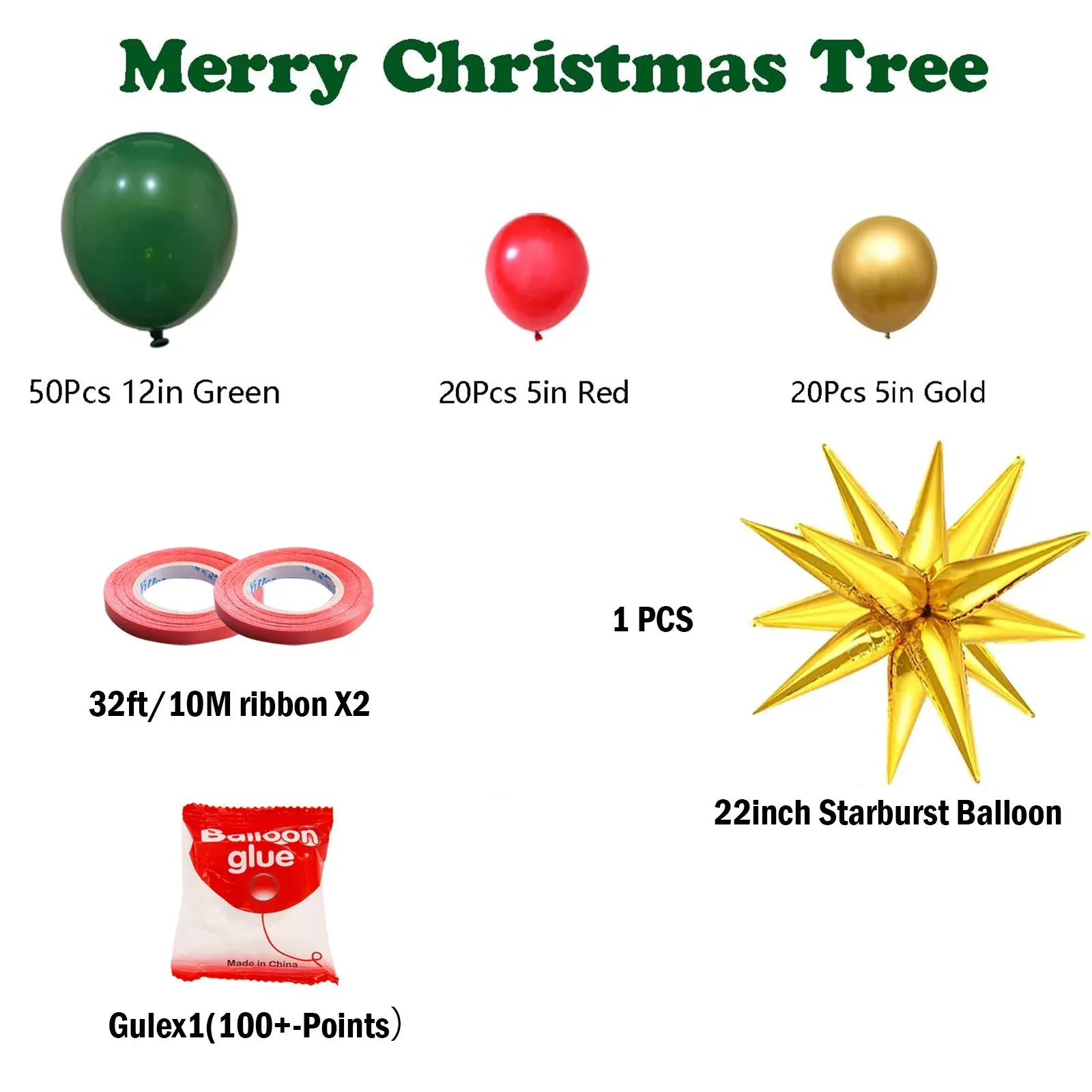 Christmas Balloon Tree Decor Kit - Latex & Foil Balloons Set with Star Topper--94PCs - Mekamart Australia