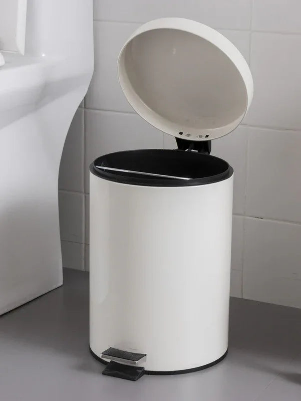 5L Round Lidded Trash Can Foot Pedal Garbage Bin for Kitchen Bathroom Hotel-White - Mekamart Australia