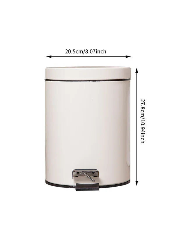 5L Round Lidded Trash Can Foot Pedal Garbage Bin for Kitchen Bathroom Hotel-White - Mekamart Australia