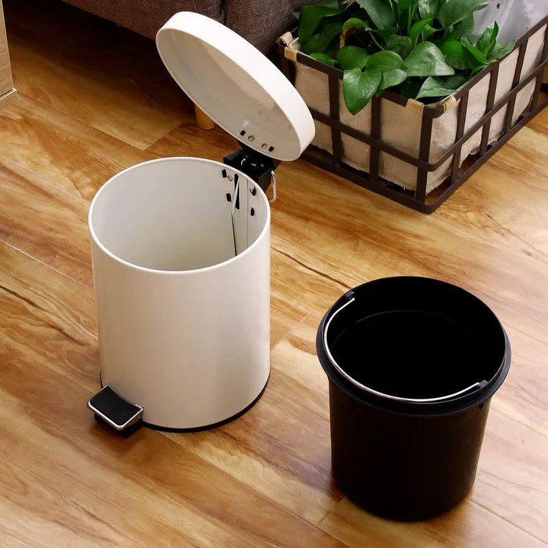 5L Round Lidded Trash Can Foot Pedal Garbage Bin for Kitchen Bathroom Hotel-White - Mekamart Australia