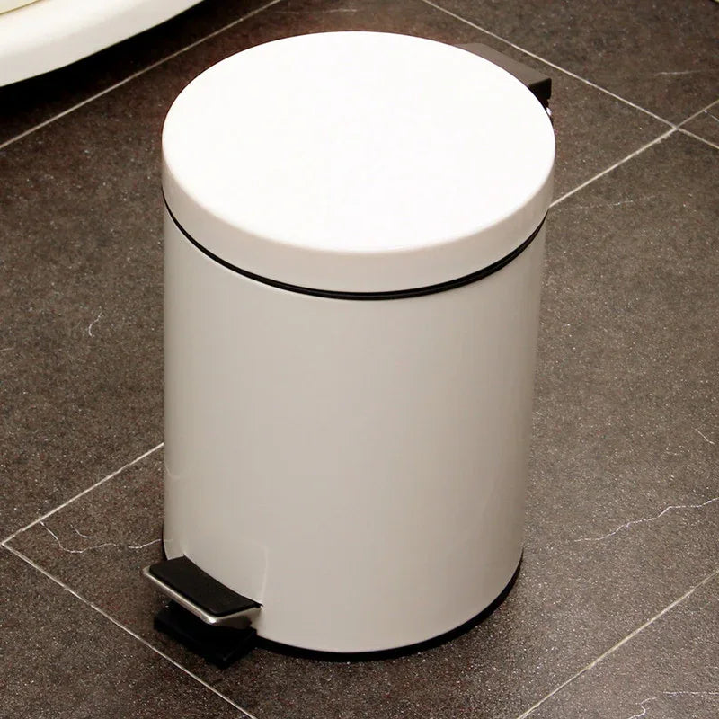 5L Round Lidded Trash Can Foot Pedal Garbage Bin for Kitchen Bathroom Hotel-White - Mekamart Australia