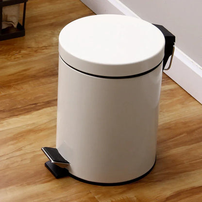 5L Round Lidded Trash Can Foot Pedal Garbage Bin for Kitchen Bathroom Hotel-White - Mekamart Australia