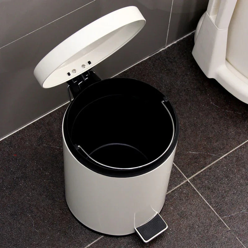 5L Round Lidded Trash Can Foot Pedal Garbage Bin for Kitchen Bathroom Hotel-White - Mekamart Australia