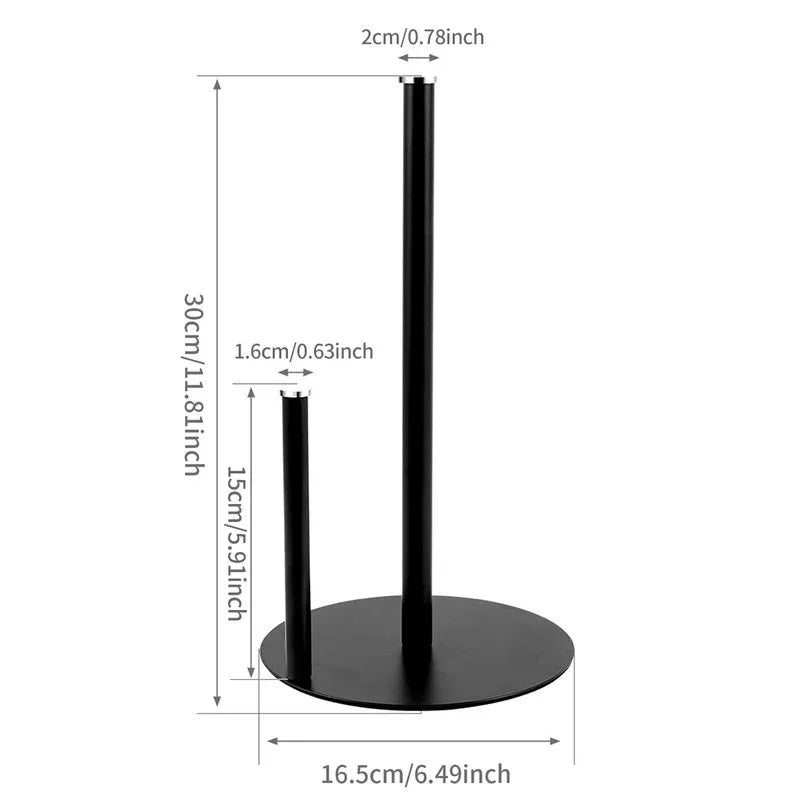 Iron Double Pole Paper Towel Holder for Kitchen Countertop Cling Film Storage Rack-Black - Mekamart Australia