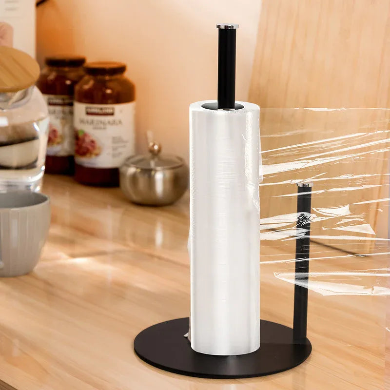 Iron Double Pole Paper Towel Holder for Kitchen Countertop Cling Film Storage Rack-Black - Mekamart Australia