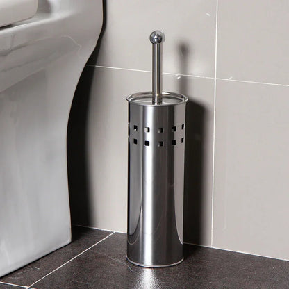 Stainless Steel Toilet Brush With Base and Long-Handled Brush for Bathroom Toilet Cleaning-Silver - Mekamart Australia