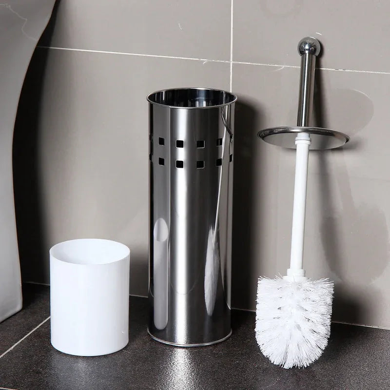 Stainless Steel Toilet Brush With Base and Long-Handled Brush for Bathroom Toilet Cleaning-Silver - Mekamart Australia