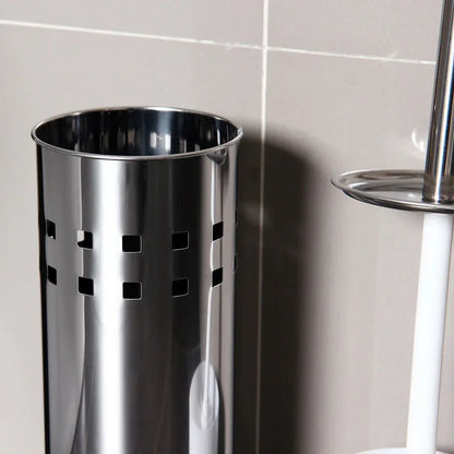 Stainless Steel Toilet Brush With Base and Long-Handled Brush for Bathroom Toilet Cleaning-Silver - Mekamart Australia