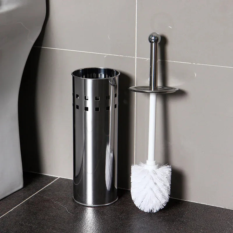 Stainless Steel Toilet Brush With Base and Long-Handled Brush for Bathroom Toilet Cleaning-Silver - Mekamart Australia