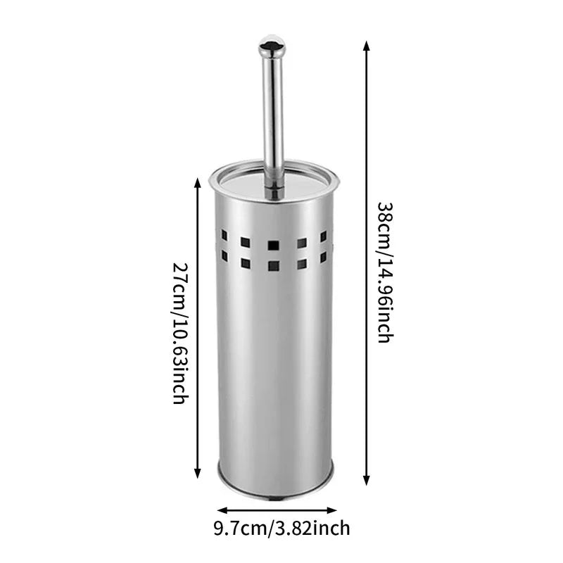 Stainless Steel Toilet Brush With Base and Long-Handled Brush for Bathroom Toilet Cleaning-Silver - Mekamart Australia