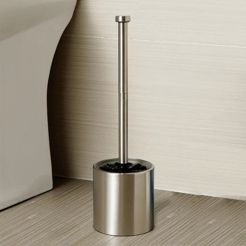 Long-Handled Toilet Brush With Glass Inner Liner For Bathroom Toilet Cleaning-Silver - Mekamart Australia