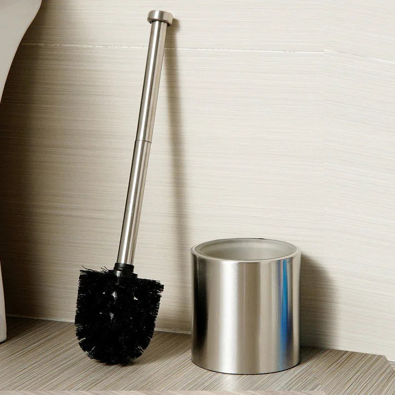 Long-Handled Toilet Brush With Glass Inner Liner For Bathroom Toilet Cleaning-Silver - Mekamart Australia