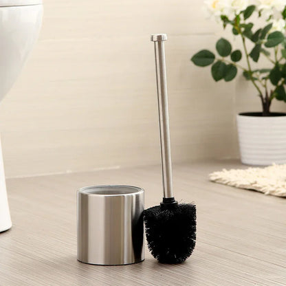 Long-Handled Toilet Brush With Glass Inner Liner For Bathroom Toilet Cleaning-Silver - Mekamart Australia