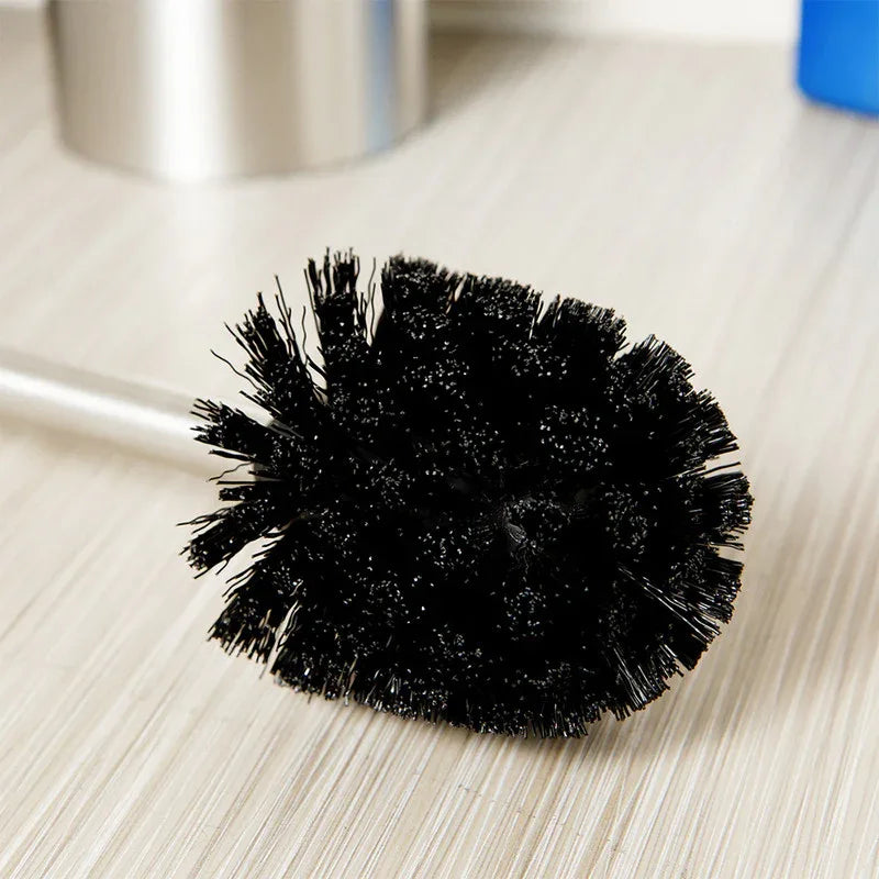 Long-Handled Toilet Brush With Glass Inner Liner For Bathroom Toilet Cleaning-Silver - Mekamart Australia