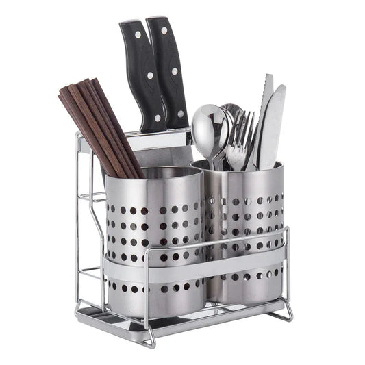 Stainless Steel Kitchen Tableware Storage Rack, With Knife Rack,Spoon And Chopstick Rack-Silver - Mekamart Australia