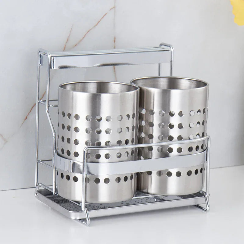 Stainless Steel Kitchen Tableware Storage Rack, With Knife Rack,Spoon And Chopstick Rack-Silver - Mekamart Australia