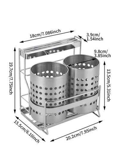Stainless Steel Kitchen Tableware Storage Rack, With Knife Rack,Spoon And Chopstick Rack-Silver - Mekamart Australia
